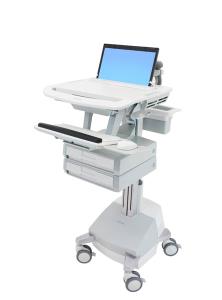 Styleview Laptop Cart SLA Powered 2 Drawers (white Grey And Polished Aluminum) EU