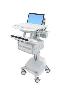 Styleview Laptop Cart SLA Powered 4 Drawers (white Grey And Polished Aluminum) Eu