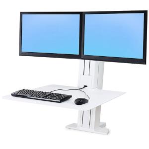 WorkFit-SR, Dual Monitor Sit-Stand Desktop Workstation, Deep Surface, furniture retrofit (white)