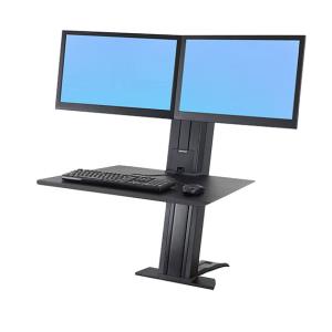 WorkFit-SR, Dual Monitor Sit-Stand Desktop Workstation, Deep Surface, furniture retrofit (black)